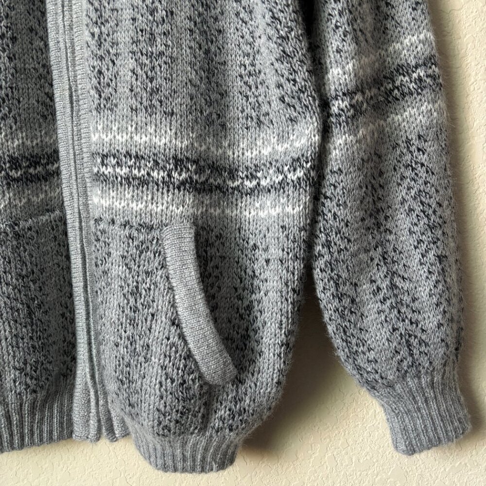 Baby Alpaca Men's XL Printed Gray Full Zip Front Cardigan Jacket Made in Peru - Picture 5 of 12